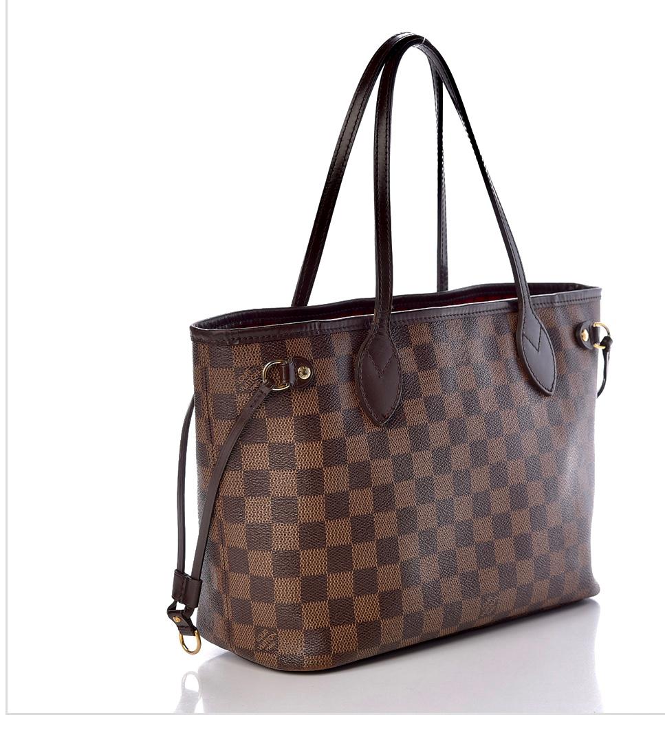 Louis Vuitton Neverfull PM Tote Bag - Damier Ebene Canvas , Red