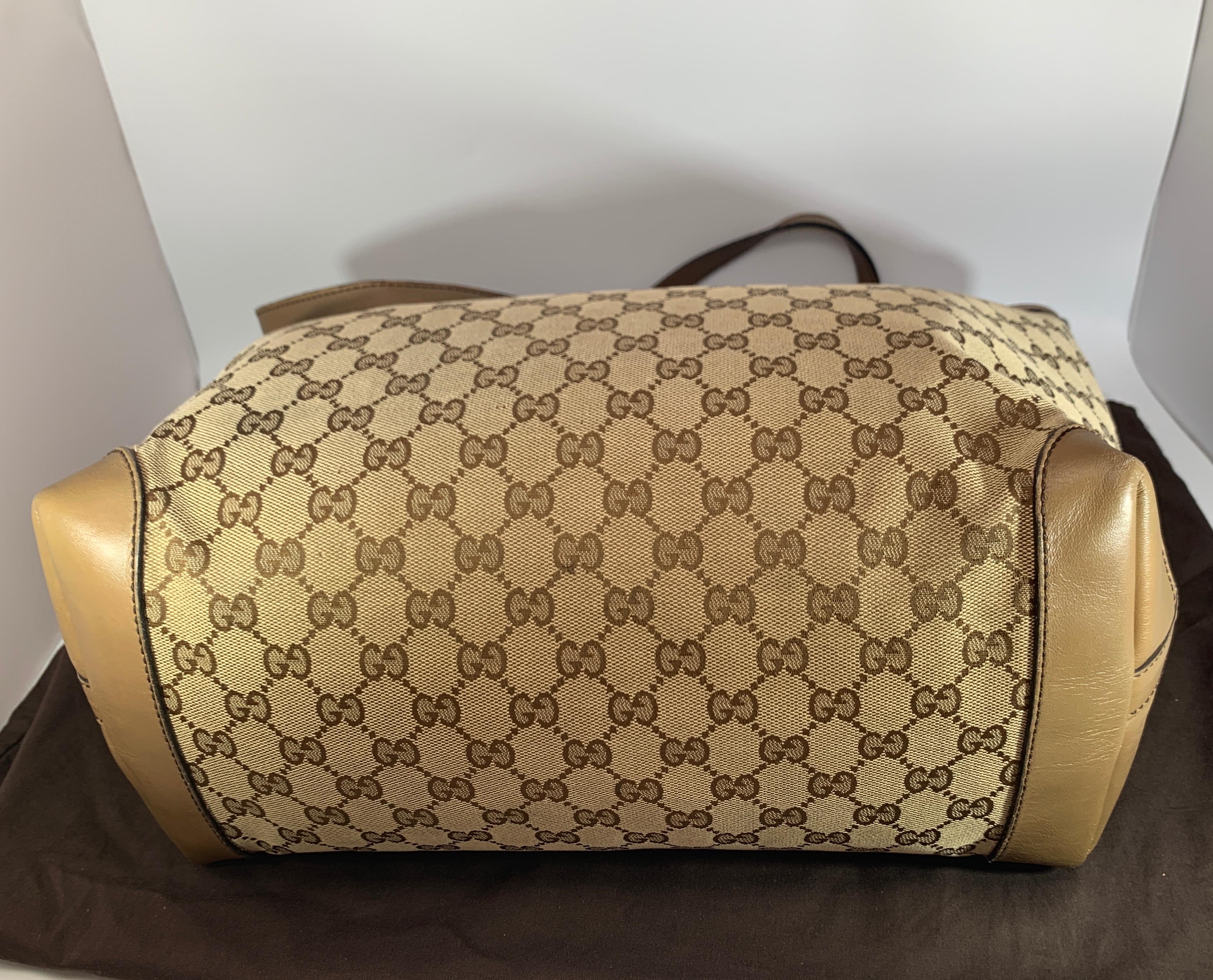 GUCCI Monogram Large Original Tote Tan With Pouch, Like Neverfull