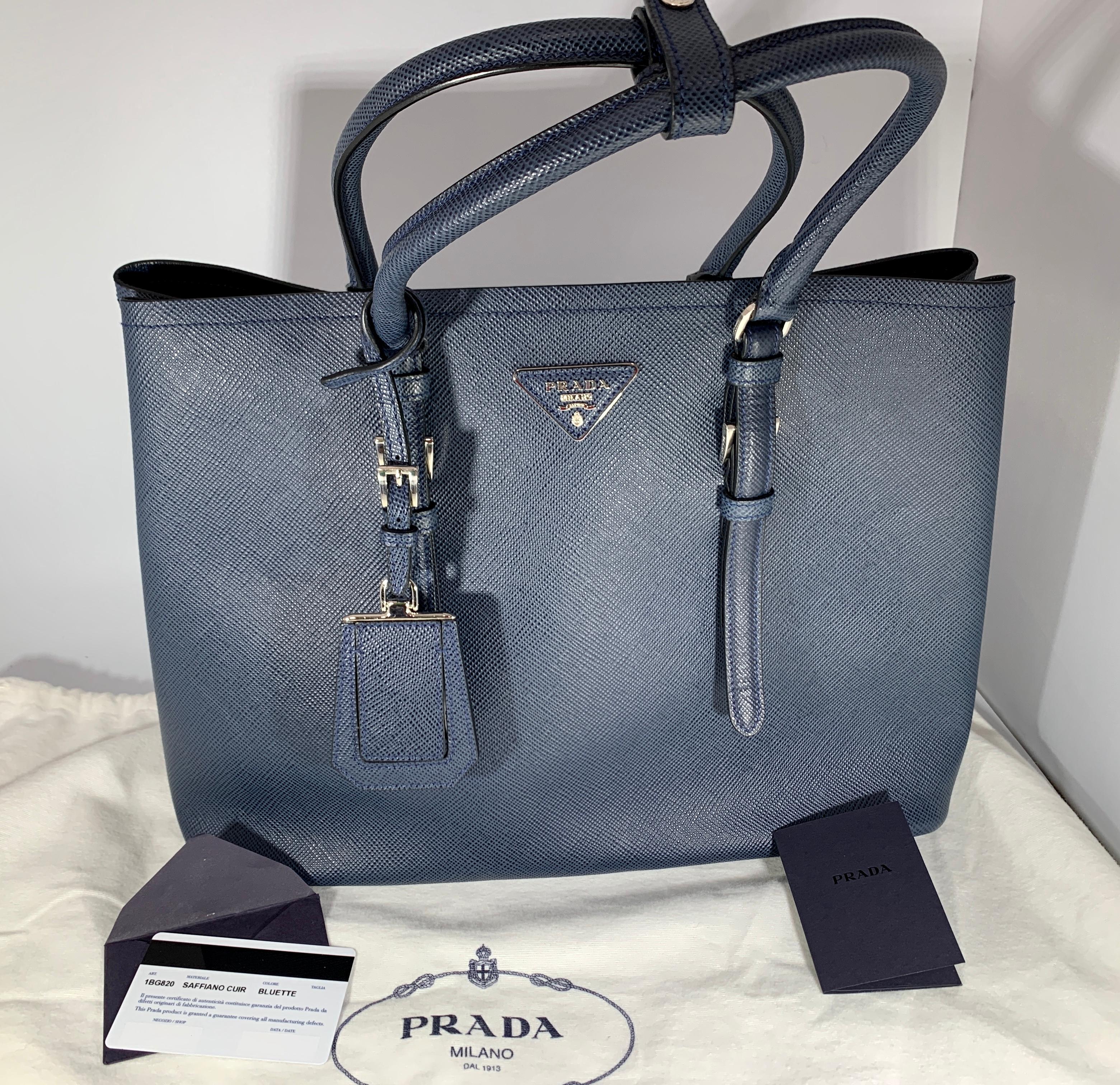 Prada - Double Bag Large Saffiano Cuir Bluette
