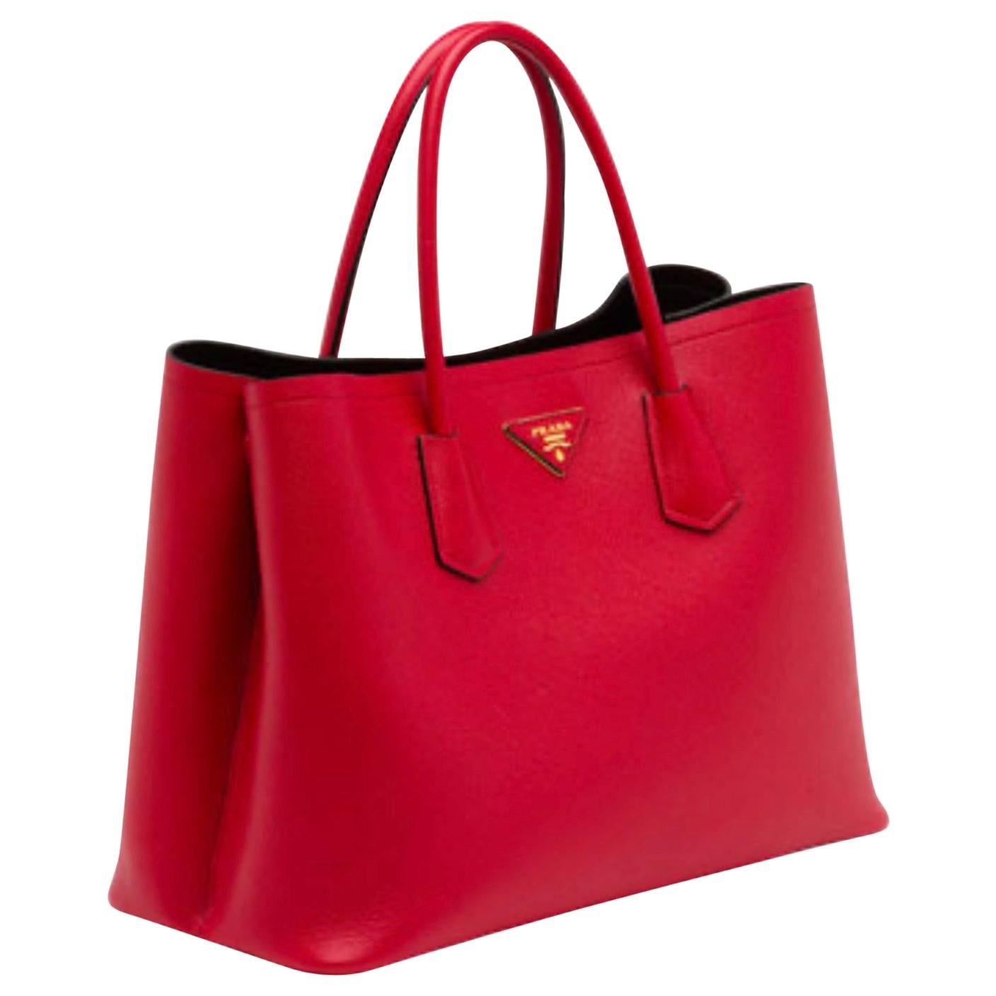 Prada Logo Saffiano Leather Shoulder Bag In Red