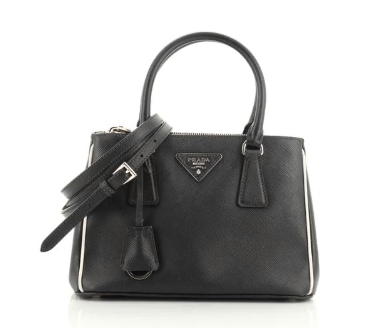 Prada Saffiano Small Lux Double-Zip Tote Bag, Black (Nero)