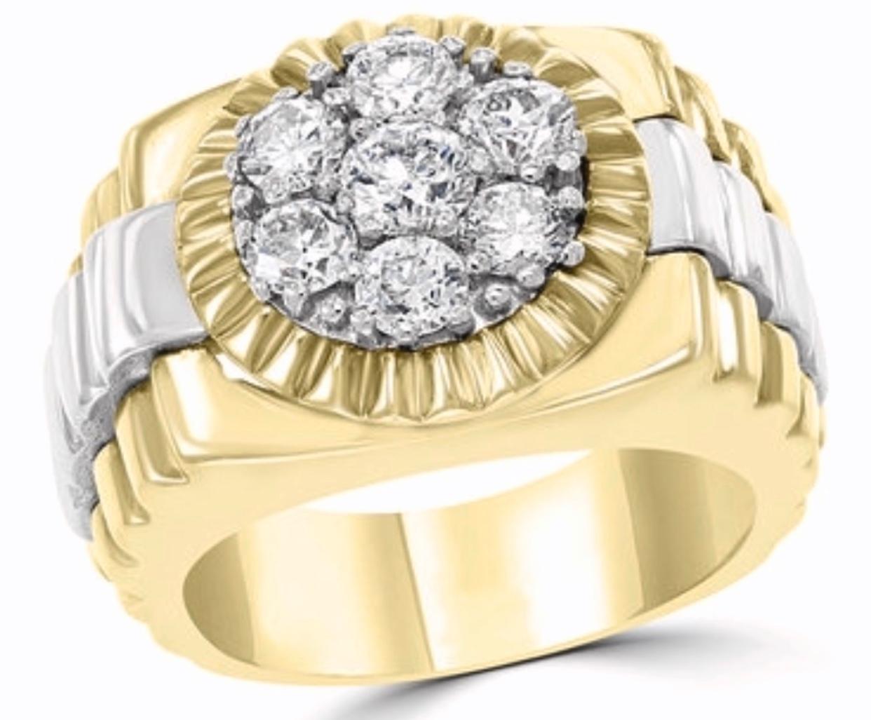 2 Carat Mens Two-Tone Gold Round Diamond Rolex Ring